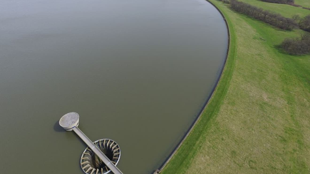 Drone image overlooking Bough Beech reservoir