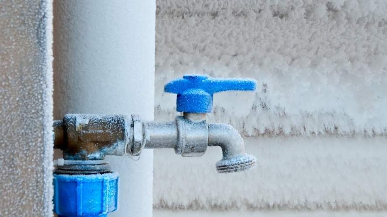 Frozen outside water pipe and tap